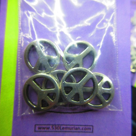 Silver Plated Peace Sign Spacer Beads 6Pcs In Each Package Lot Of 6 Packages - Picture 1 of 3